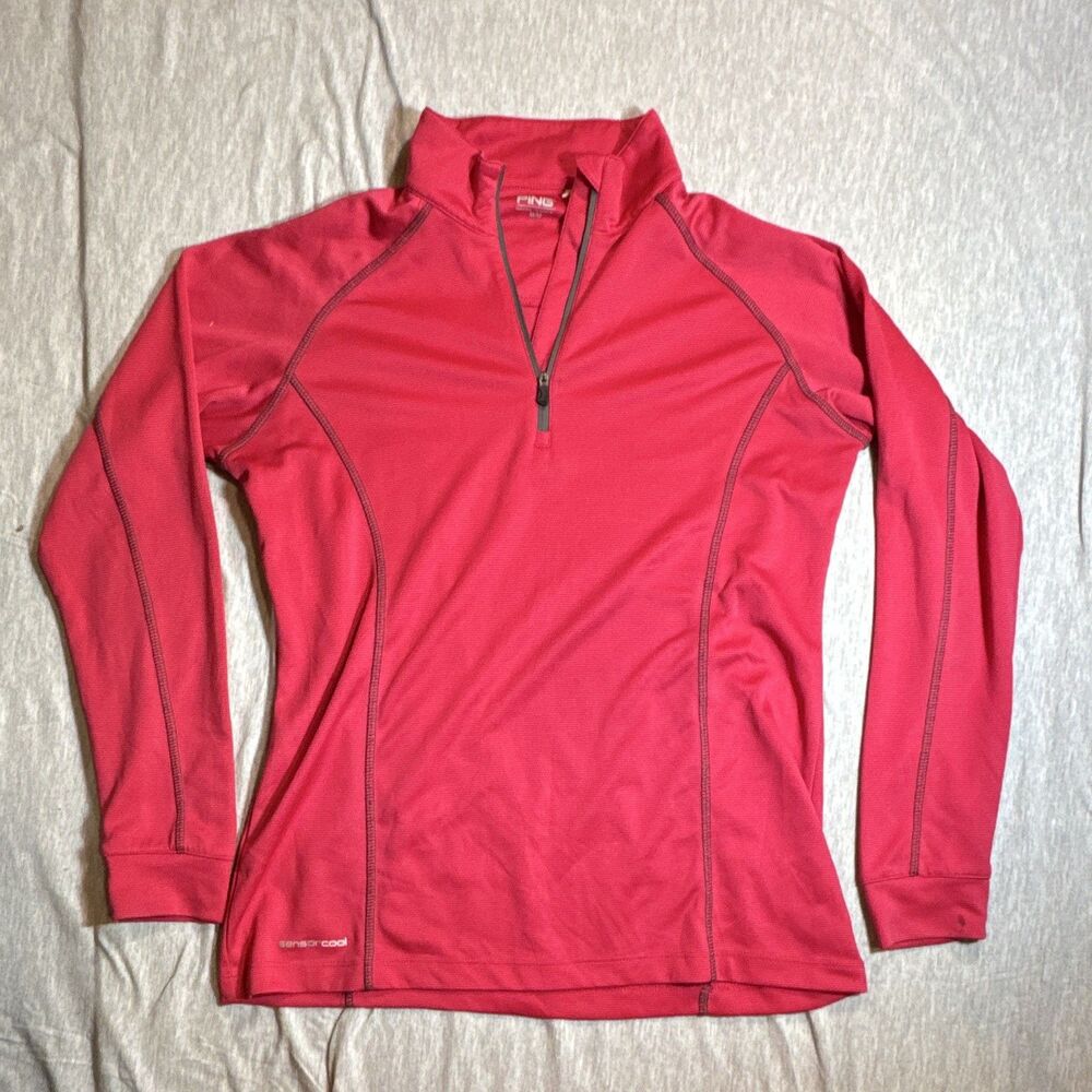 PING SensorCool Men's Pink 1/4 Zip Collared Long Sleeve Golf Pullover Top M